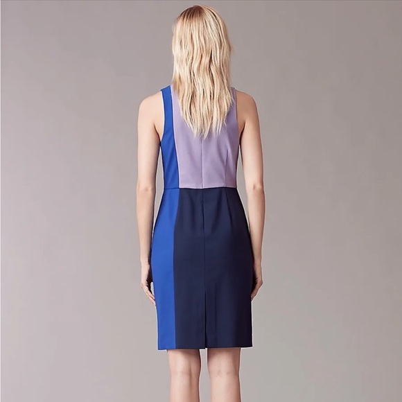 Diane von Furstenberg blue purple color block wool knee length dress size 8 - Picture 2 of 7